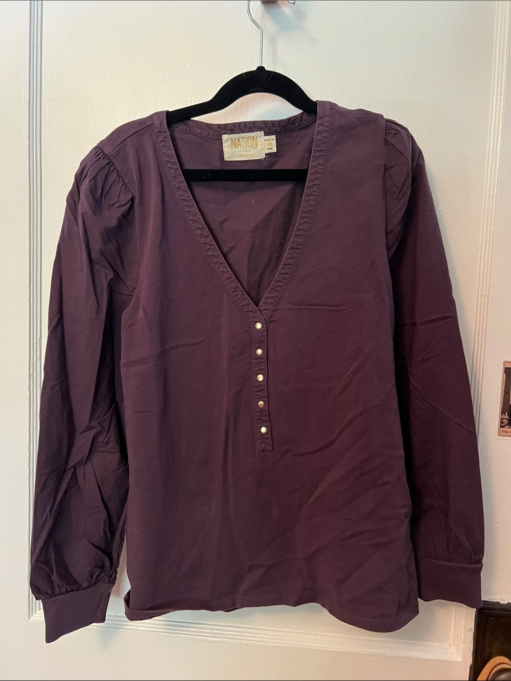 Nation LTD Deep Plum Long-Sleeve V-Neck Henley